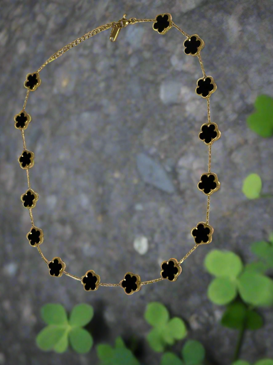 Black and Gold Clover Charm Necklace | Adjustable Length | Stainless Steel | Stylish | Trendy | Fancy | House Of Jax