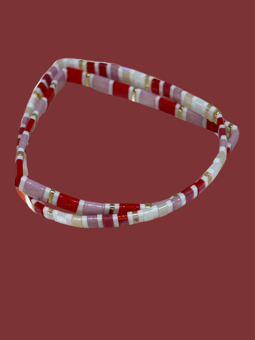 Miyuki Tila Bead Stretch Bracelets | Pink & White Boho Chic | Flat Pearl Bohemian | Gift For Her | Little Treats| House Of Jax | price is both