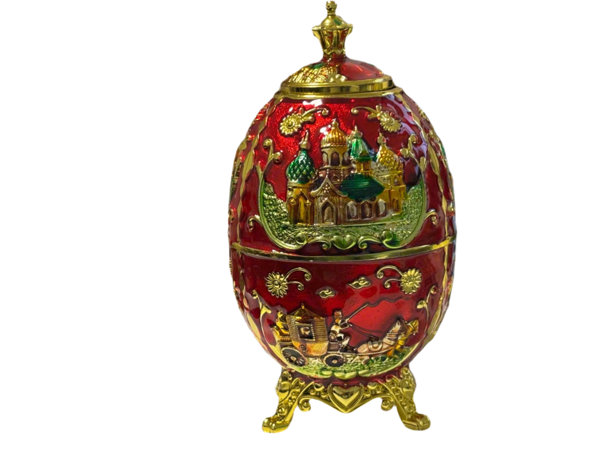 Red Russian Faberge Type Toothpick Holder Egg | Gift For Him |  Russian Tsar  | Russian Art | Boho | Curio Cabinet Egg | House Of Jax 1
