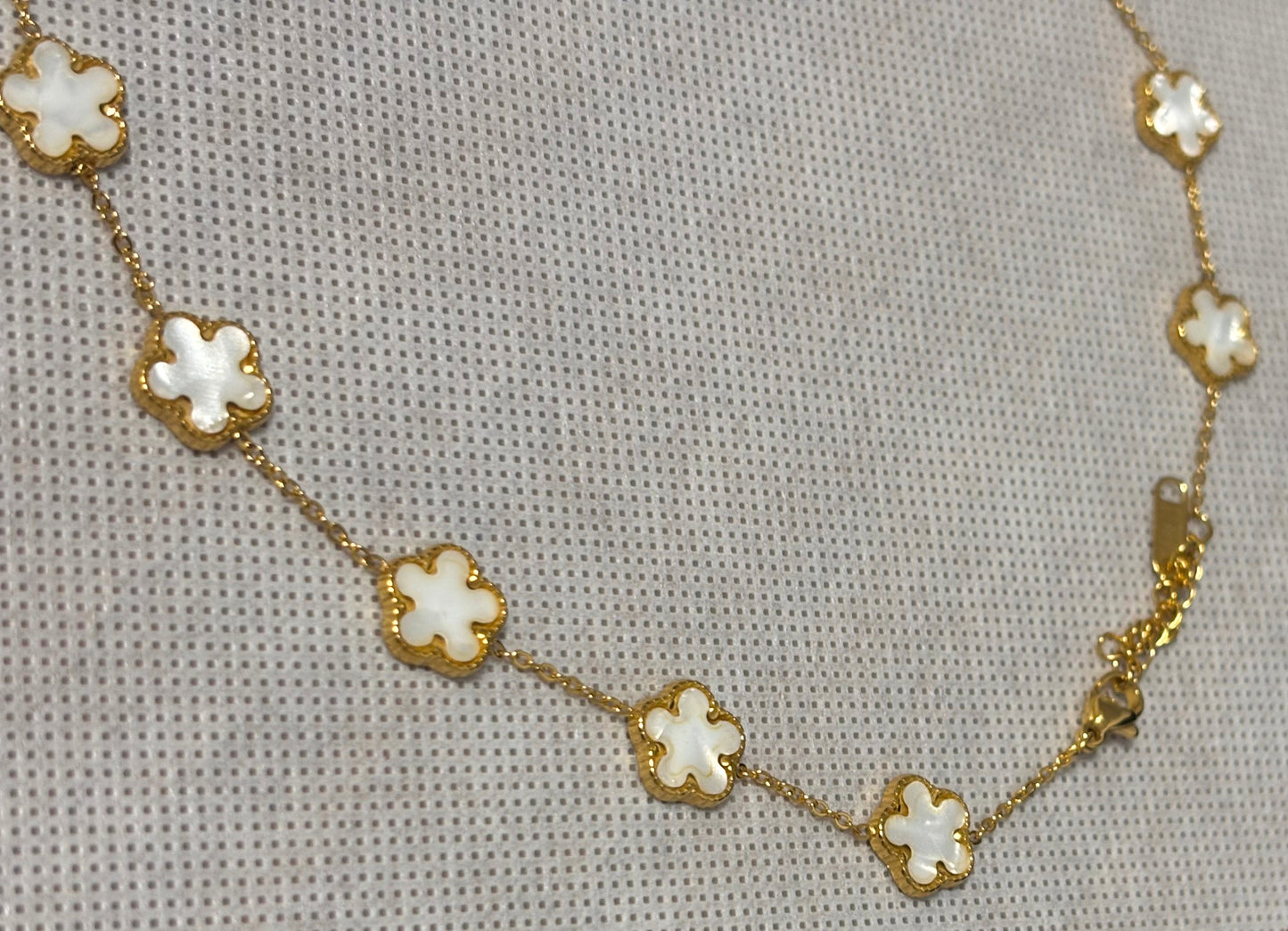 NEW ITEM -White and Gold Clover Necklace | Adjustable Length | Clover Pendants | Boho| Bohemian | Stylish | Fancy | Trendy | Valentine's Day | House Of Jax