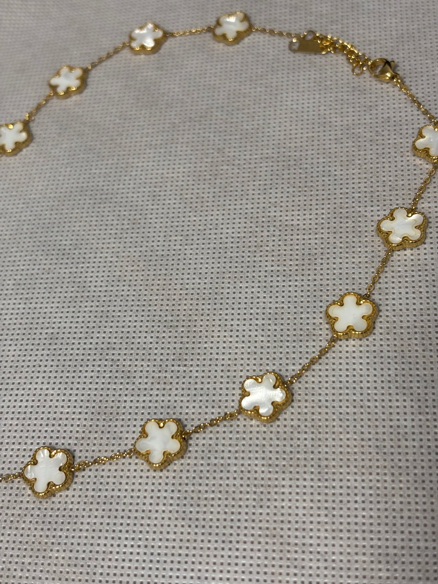 NEW ITEM -White and Gold Clover Necklace | Adjustable Length | Clover Pendants | Boho| Bohemian | Stylish | Fancy | Trendy | Valentine's Day | House Of Jax