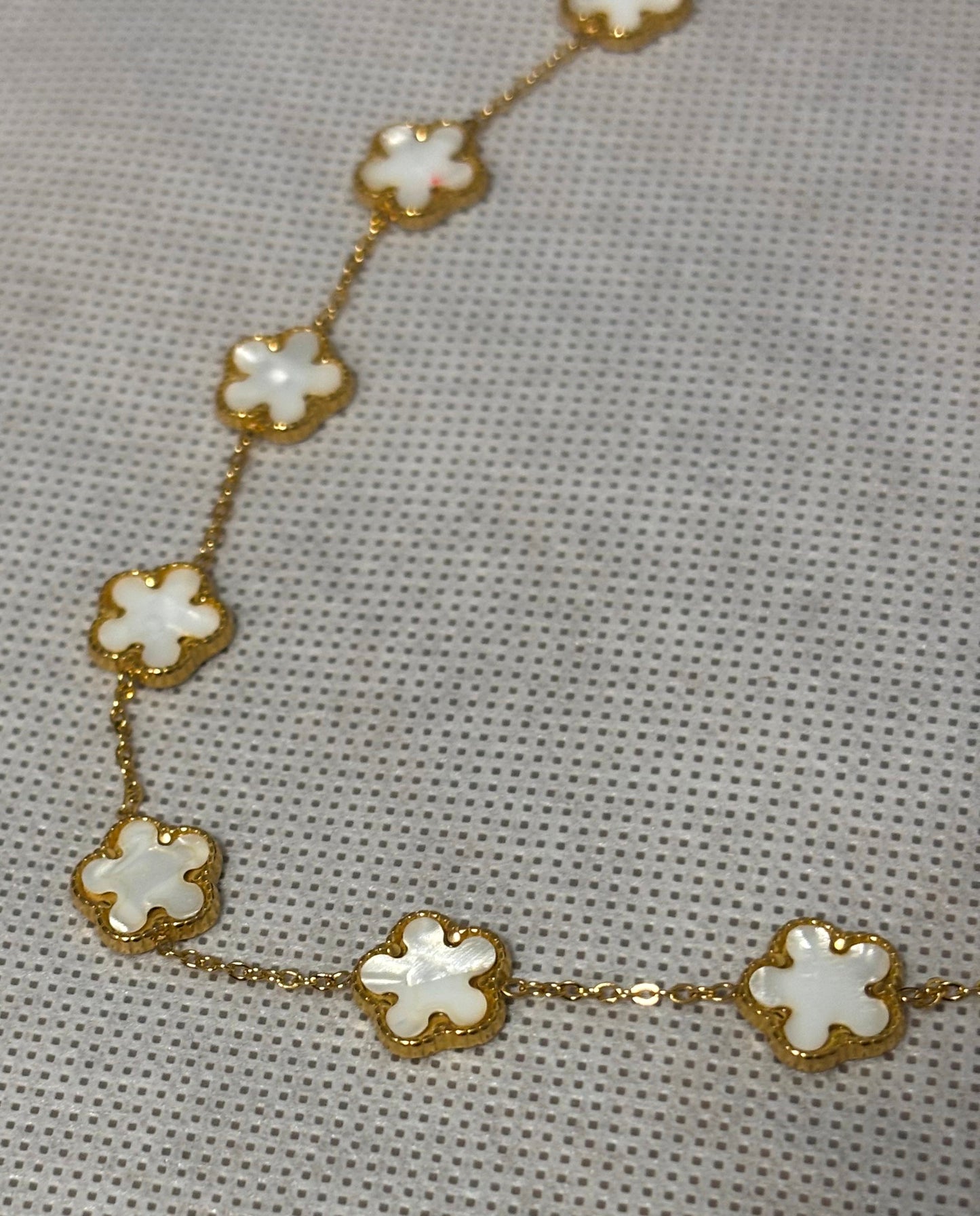 NEW ITEM -White and Gold Clover Necklace | Adjustable Length | Clover Pendants | Boho| Bohemian | Stylish | Fancy | Trendy | Valentine's Day | House Of Jax