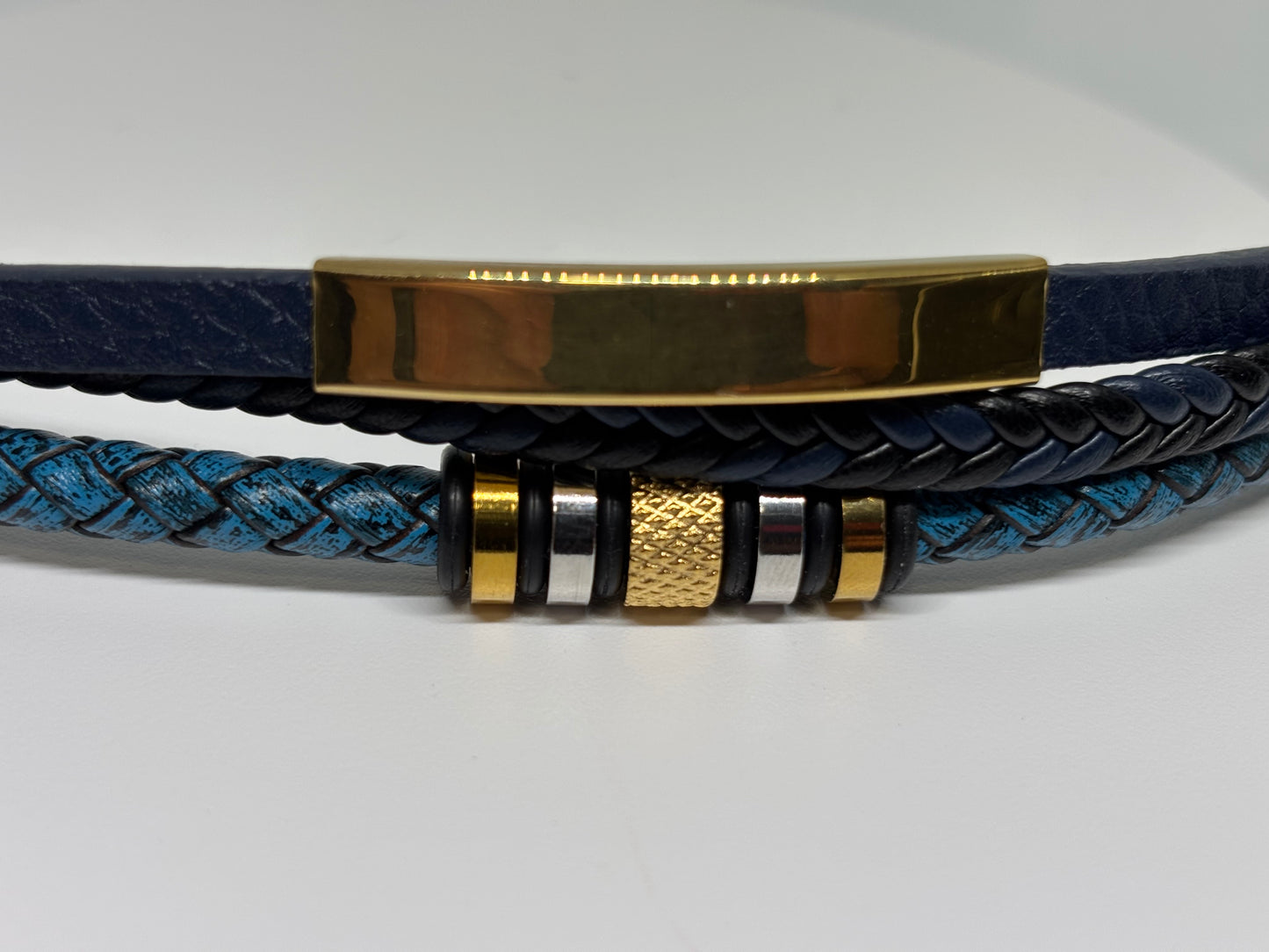 NEW ITEM- Men's Black, Blue and Gold Faux Leather | Rope Bracelet | Boho | Bohemian | Stylish | Fancy | Trendy | House Of Jax