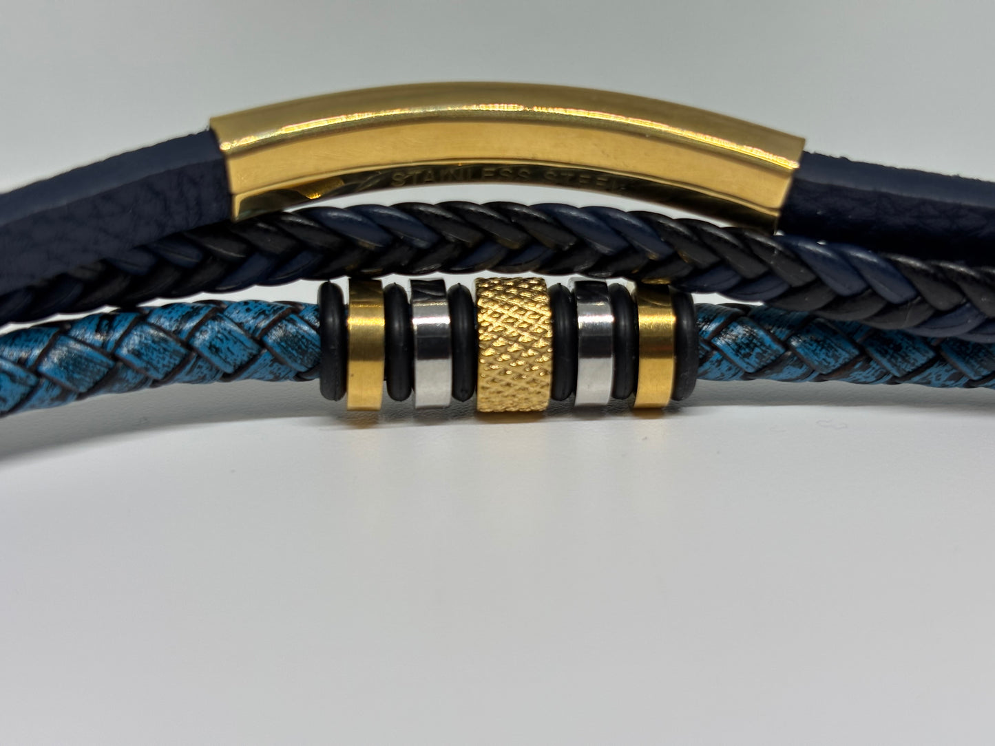 NEW ITEM- Men's Black, Blue and Gold Faux Leather | Rope Bracelet | Boho | Bohemian | Stylish | Fancy | Trendy | House Of Jax