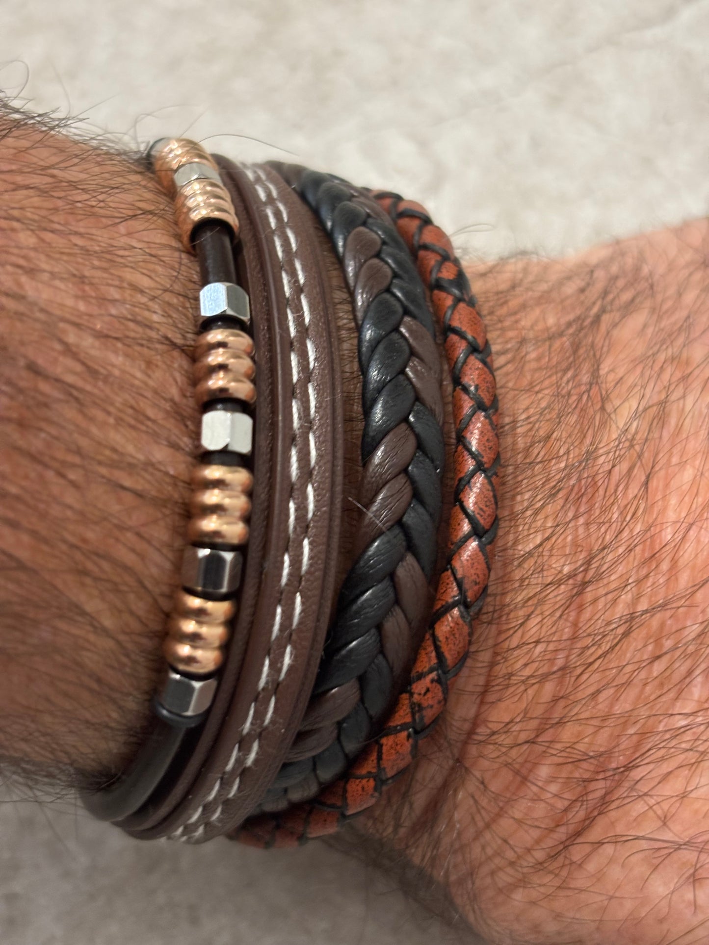 NEW ITEM -Men's Black and Brown Faux Leather Bracelet | For Smaller Wrists | Bohemian | Stylish | Fancy | Trendy | Modern | House Of Jax