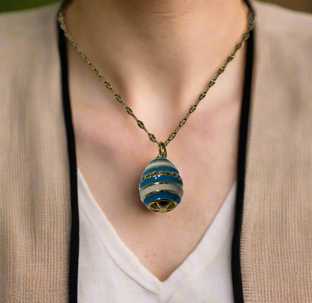 Blue and White Egg Pendant Necklace | Boho | Bohemian | Gift For Her | Trendy | Stylish | House Of Jax