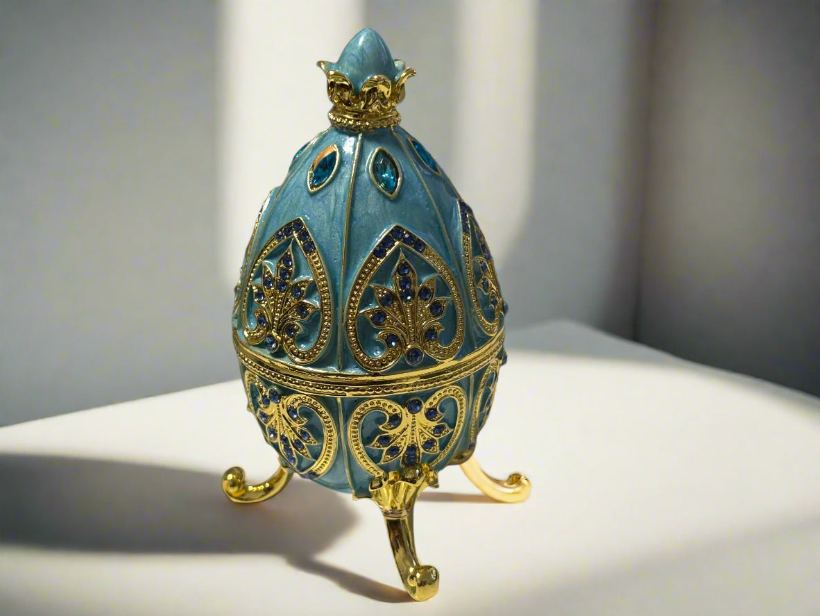 Blue And Gold Faberge Type Egg | Stylish | Trendy | Collectable | Boho | Bohemian | Fidget | House Of Jax Studio