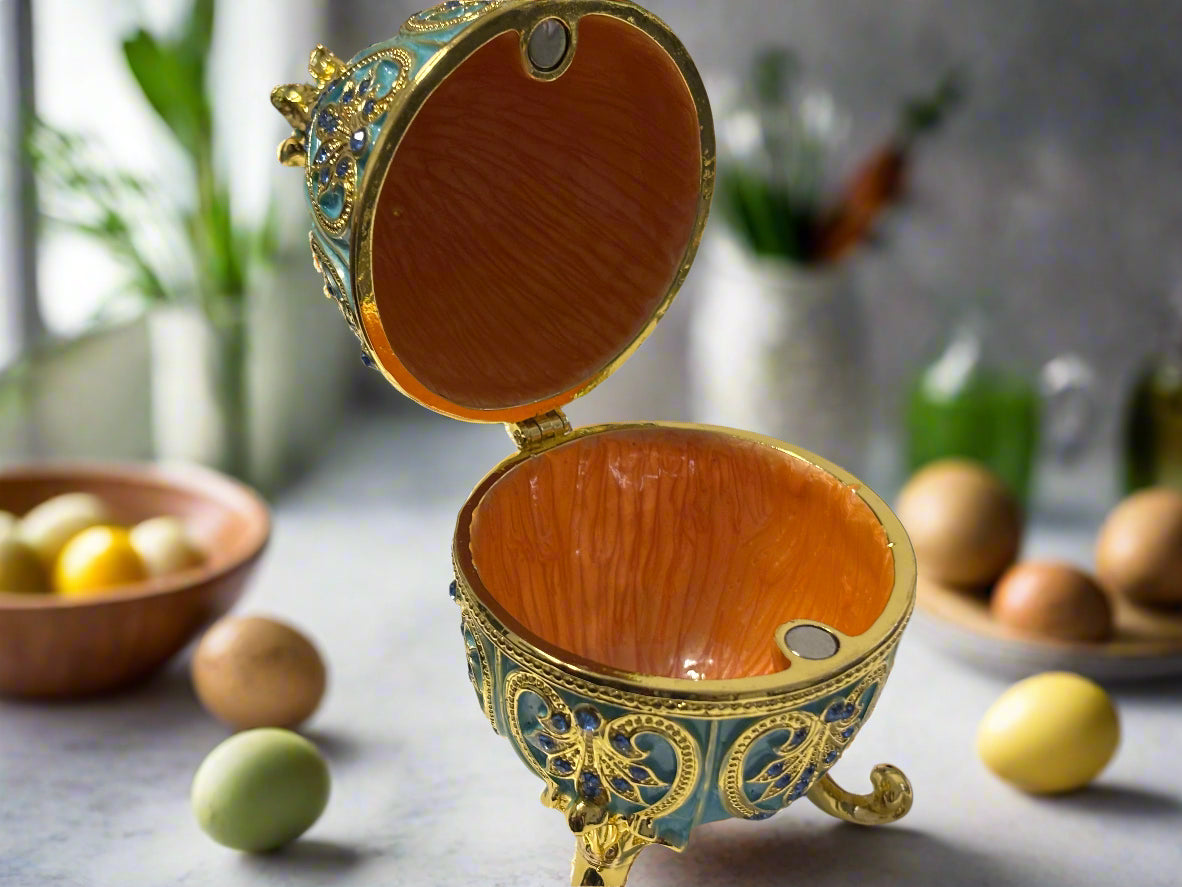 Blue And Gold Faberge Type Egg | Stylish | Trendy | Collectable | Boho | Bohemian | Fidget | House Of Jax Studio