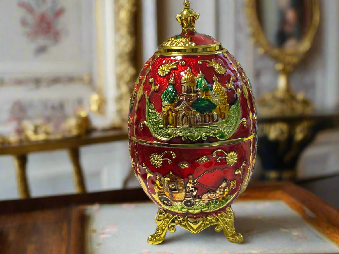 Red Russian Faberge Type Toothpick Holder Egg | Gift For Him |  Russian Tsar  | Russian Art | Boho | Curio Cabinet Egg | House Of Jax 1