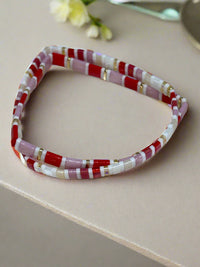 Miyuki Tila Bead Stretch Bracelets | Pink & White Boho Chic | Flat Pearl Bohemian | Gift For Her | Little Treats| House Of Jax | price is both