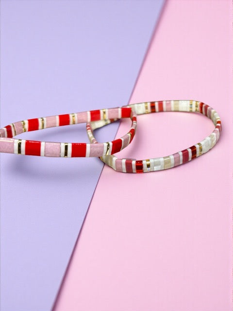 Miyuki Tila Bead Stretch Bracelets | Pink & White Boho Chic | Flat Pearl Bohemian | Gift For Her | Little Treats| House Of Jax | price is both